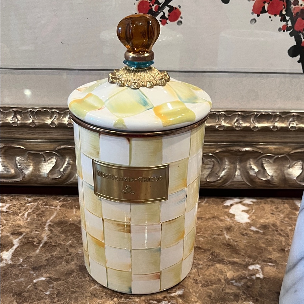 VTG MacKenzie Childs Checkered Ceramic Jar with Lid